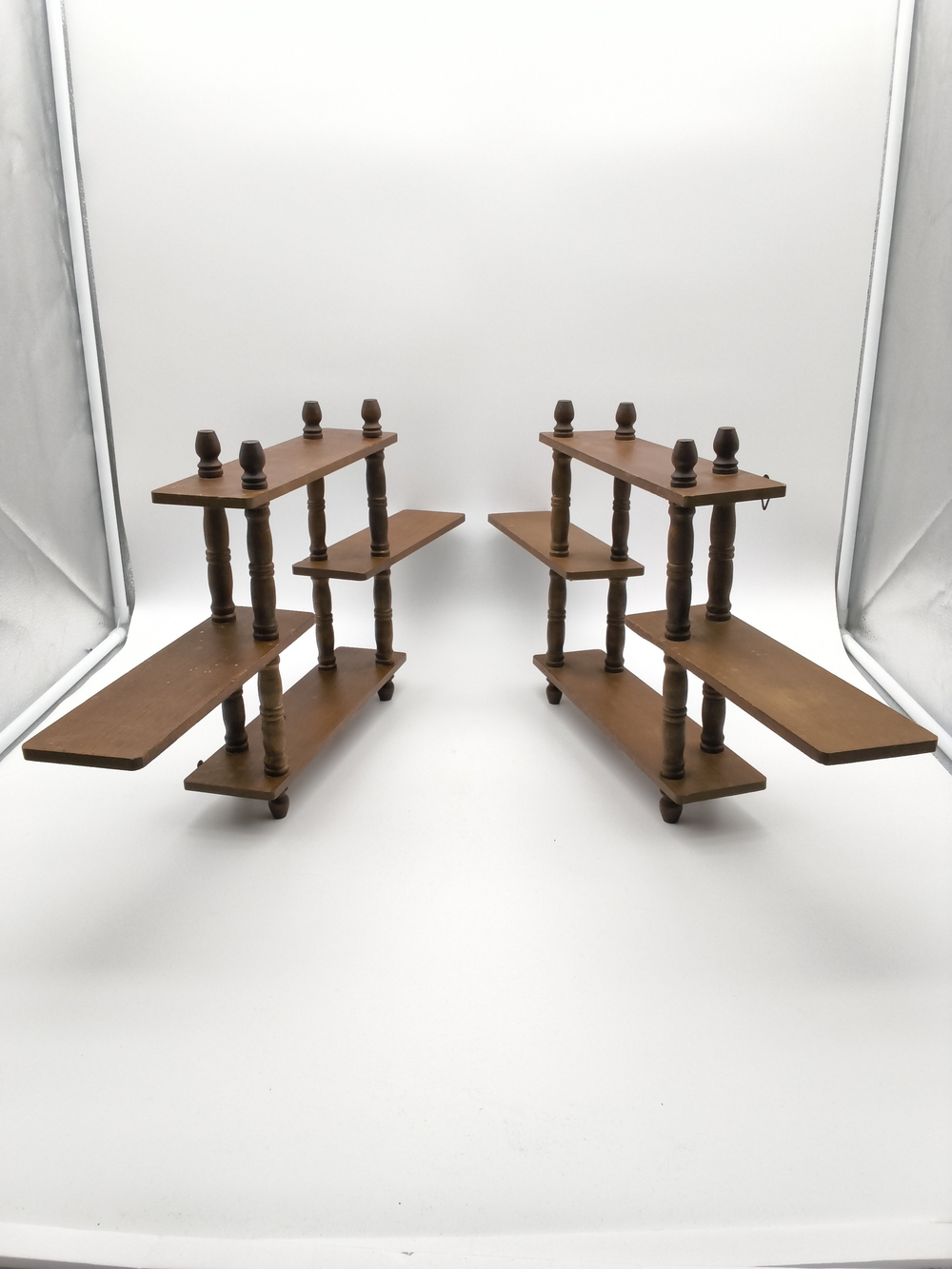Gorgeous Mid-Century Modern Wooden Spindle Wall Display Shelves - Set of 2